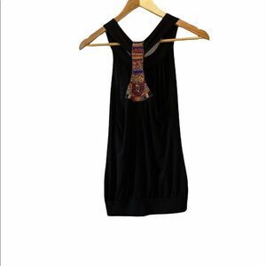 M USA Black Beaded Racer Back Scoop Neck Tank L
